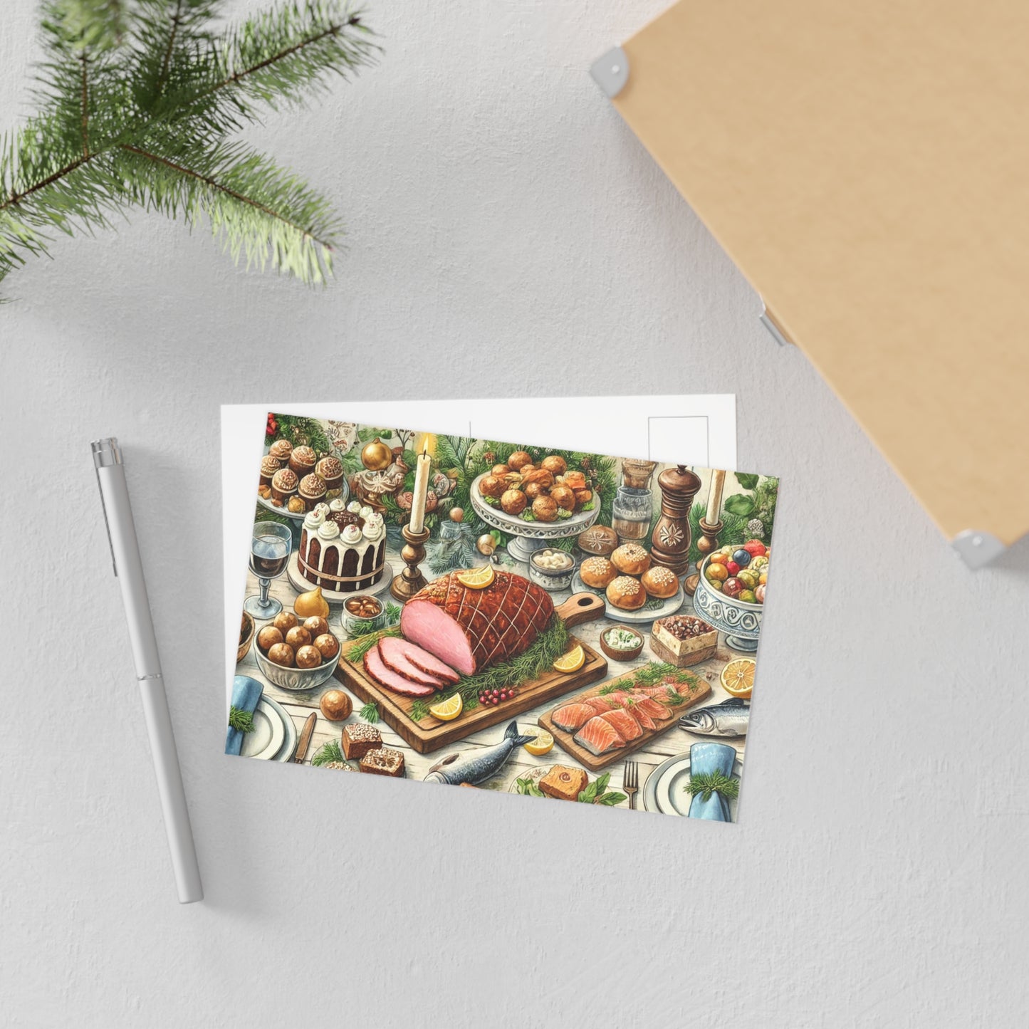 Christmas Dinner Illustration Postcard