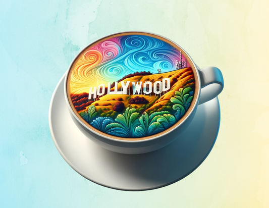 Hollywood Latte Art: Iconic Sign in a Postcard